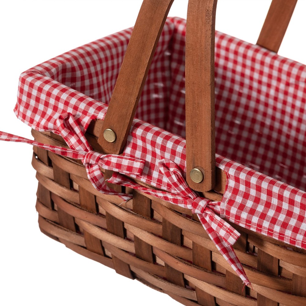 Wickerwise Small Rectangular Woodchip Picnic Baskets with Double Twin, Brown
