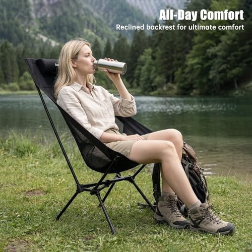 High Back Camping Chair, 15 Second Setup Frame, 330lb Capacity, Portable Black