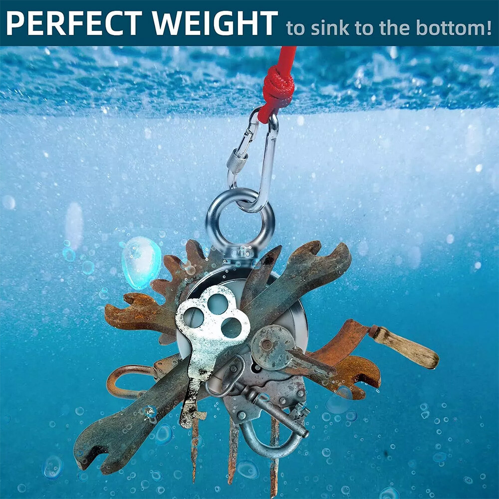 2000 LBS Strong Fishing Magnet Kit Double Sided Pull Force 20m Rope Carabiner