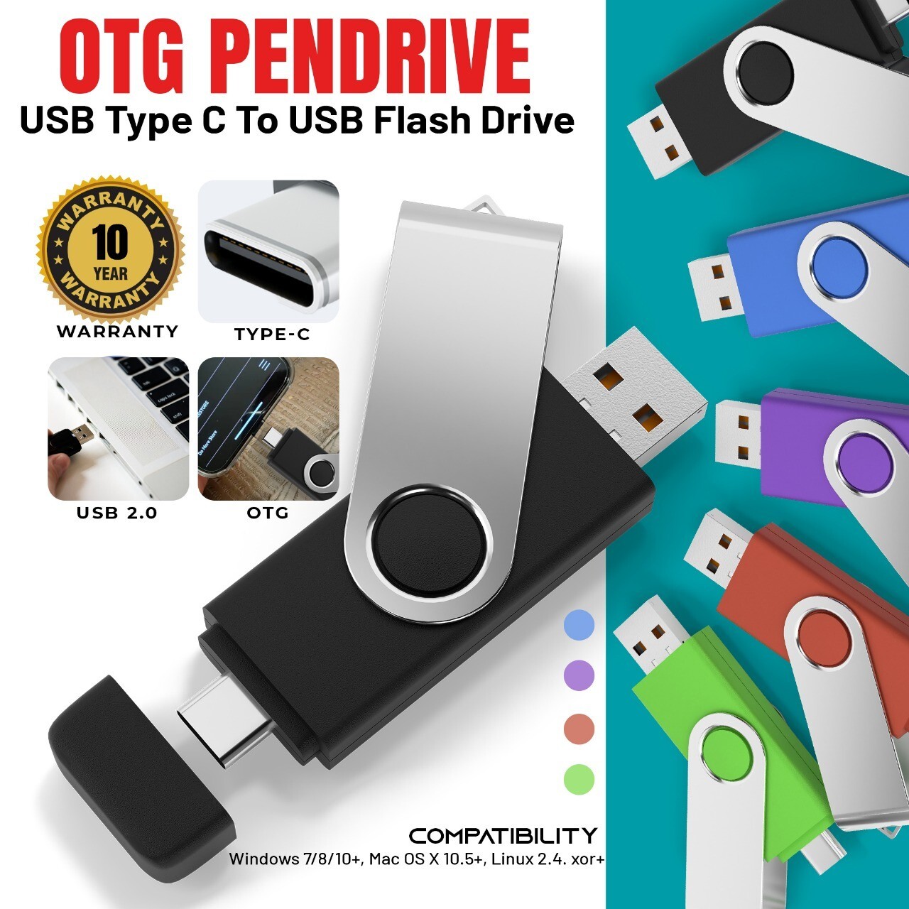 USB-C to USB Flash Drive OTG Pen Drive 4 iPhone, Android, Mac, PC Fast Transfer