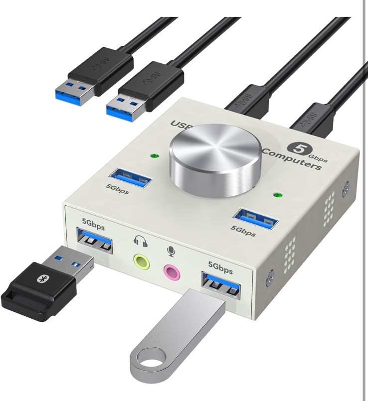 USB 3.0 Switch 2 Computers Sharing USB A 4 Port Switcher Sharing Keyboard and...