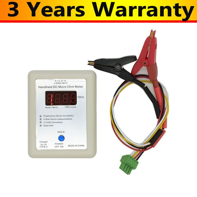 YMC01 DC Ohm Meter Low Resistance Tester + 4-Wire Testing Mini Clip (Range 2R)