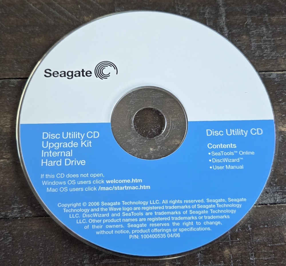 Vintage Seagate Disc Utility Toolkit CDrom Windows & Mac Sea Tools Disc Wizard