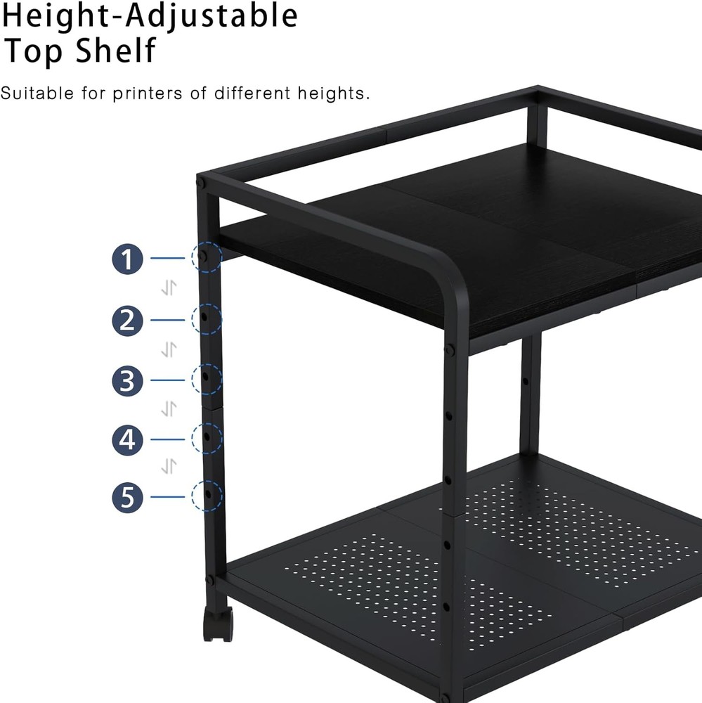 21"x15.8" Large Printer Stand W/ Storage 2-Tier Under Desk Printer Table Rolling
