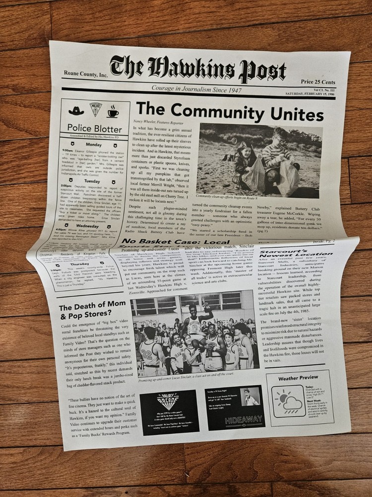 Stranger Things Experience SF Exclusive Hawkins Post Prop Newspaper