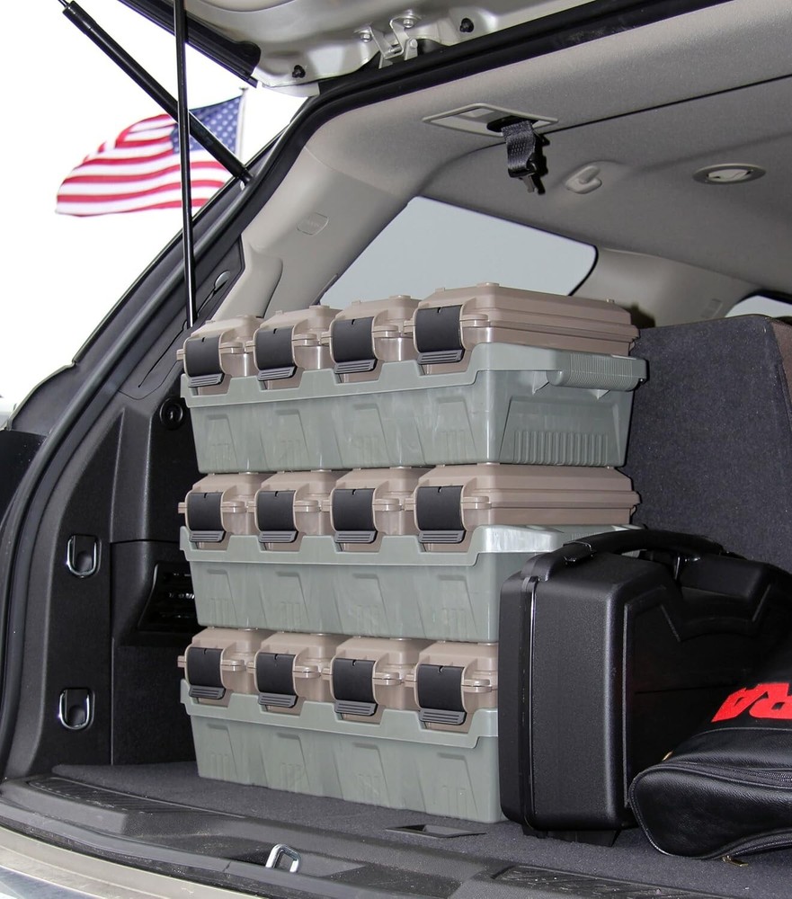4-Can Ammo Crate, Stackable,Water-Resistant, Easy Carry, 30 Cal Storage,USA Made
