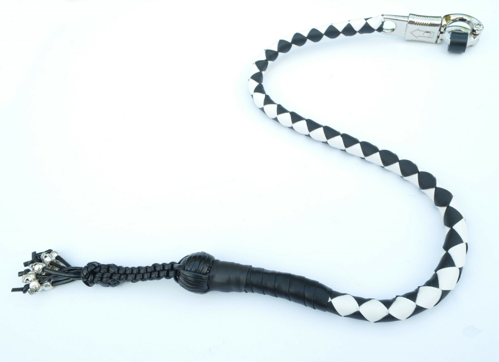 PU Leather Motorcycle Whip Get Back whip 1" Ball & Skulls 36" BLACK / WHITE
