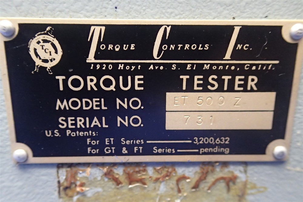 TORQUE CONTROLS TORQUE TESTER MODEL No. ET500Z