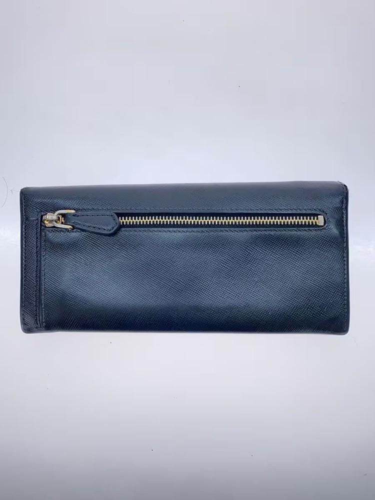 PRADA Long Wallet Leather Black Plain Women's 1M113