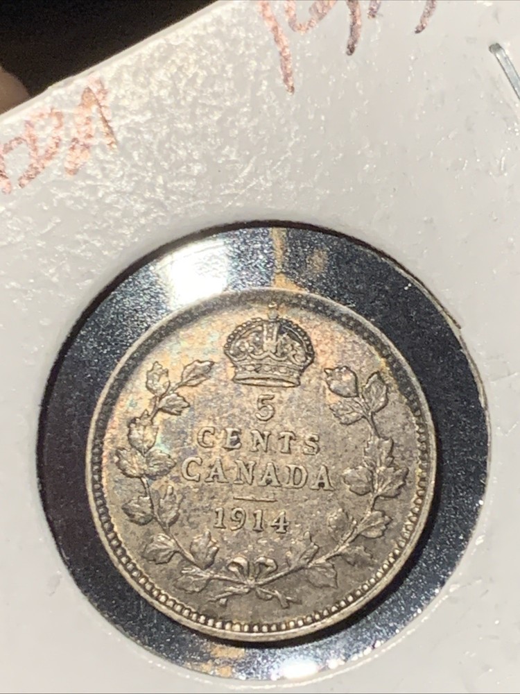 1914 Canada 5 Cents Silver Foreign Coin ~ HIGHER GRADE ~