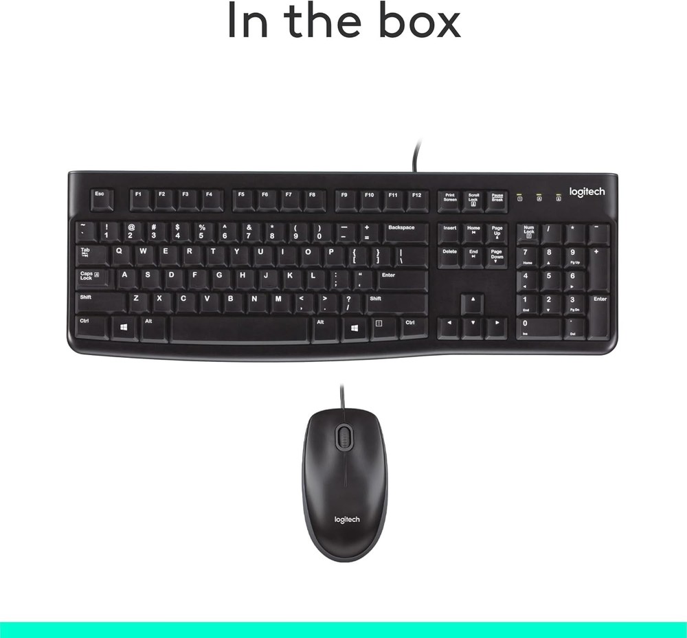 Logitech MK120 Full-size USB Wired Membrane Keyboard and Mouse Bundle For PC Mac