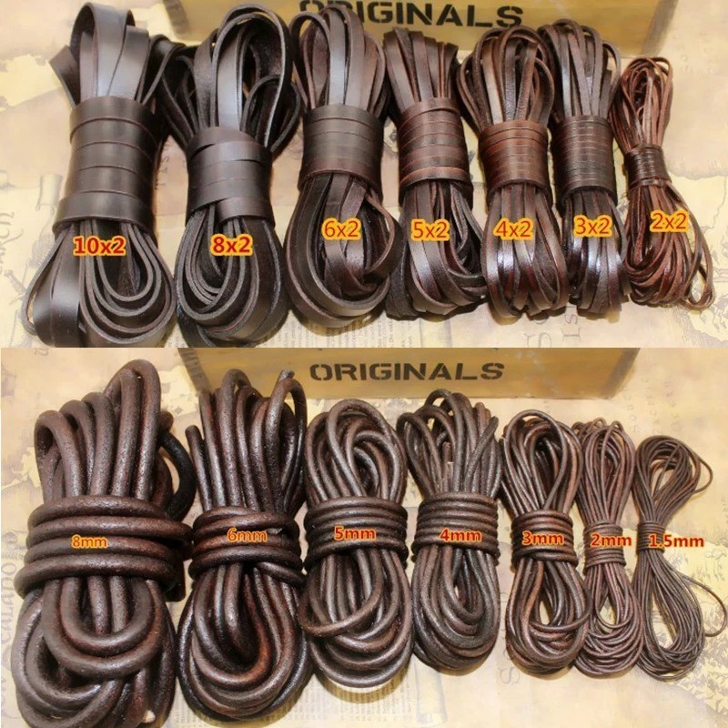 Round Leather Cord Antique Distressed Various Colors Lengths Widths 2/3/4/5/6/8m