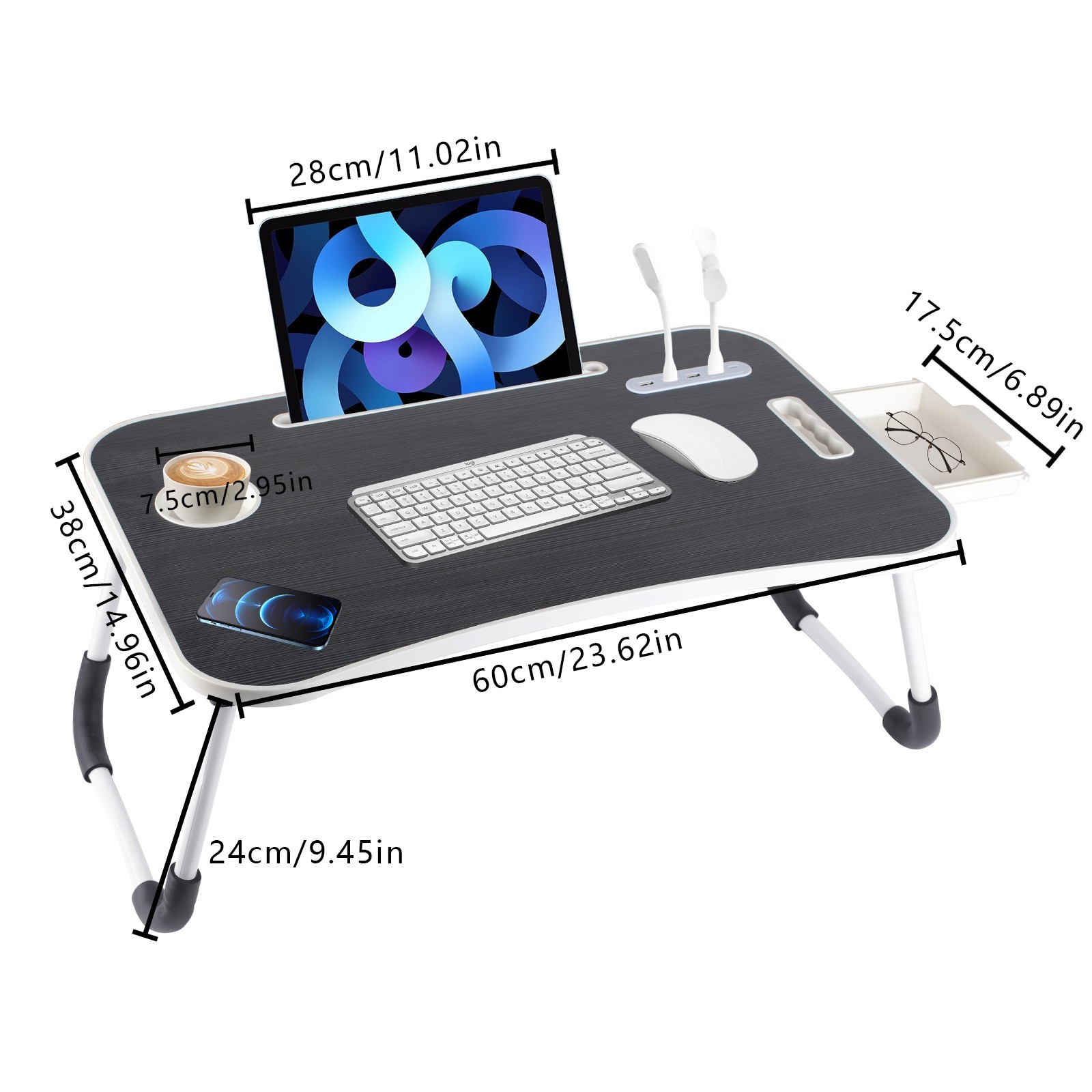 Laptop Tray Lap Desk Stand Foldable Bed Table Notebook Tray Cup Slot Adjustable