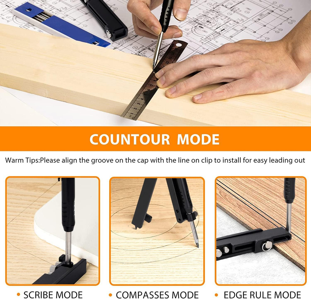 Multi-Function Scribing Tool- Construction Pencil- Aluminum Alloy Scribe Tool wi
