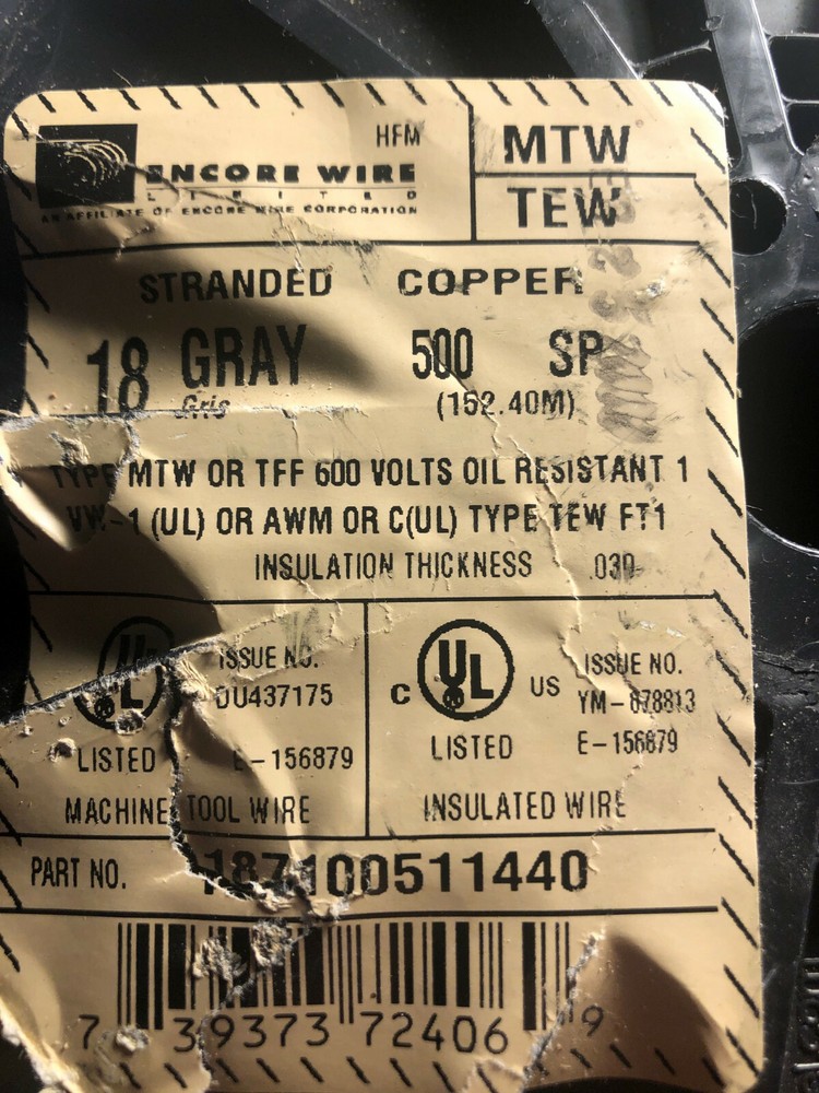 ENCORE WIRE MTW/TEW 18 GRAY 400FT.
