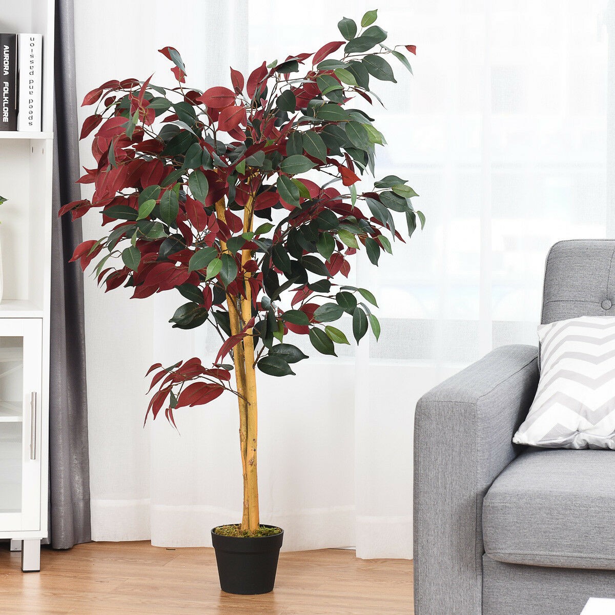 4-Feet Artificial Capensia Bush Red/Green Leaves Indoor-Outdoor Home Décor