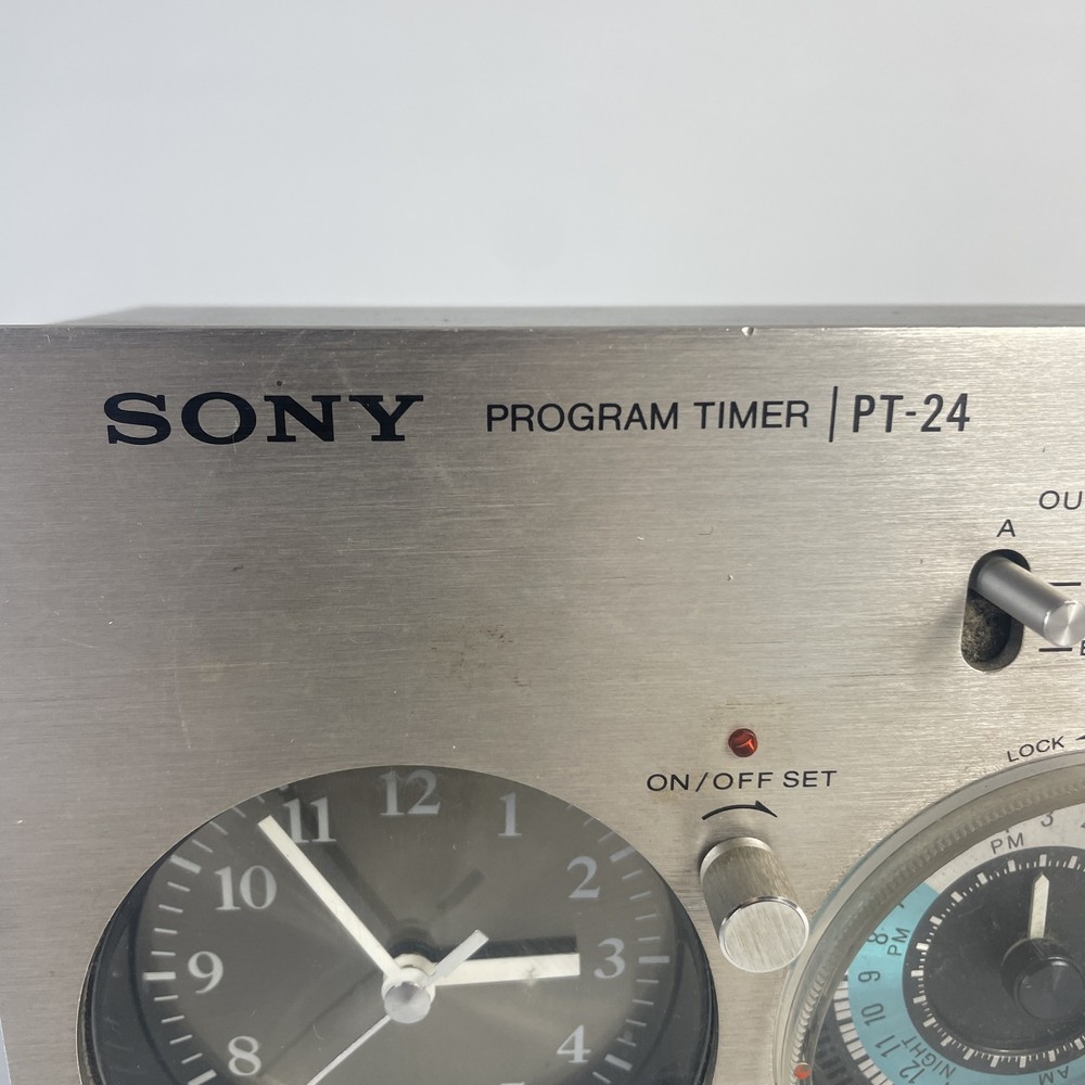 Sony PT-24 Vintage Program Timer 1970s Analog Clock Audio Accessory Silver GOOD