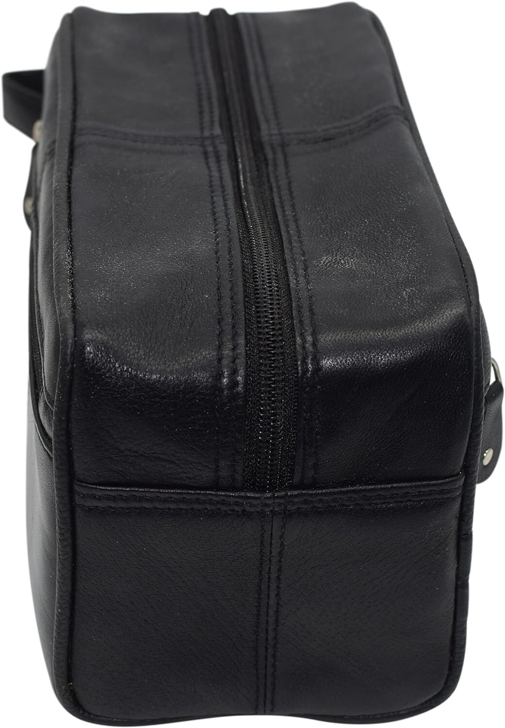 Black Leather Travel Toiletry Bag Zipper Case Organizer Shaving Portable Dopp