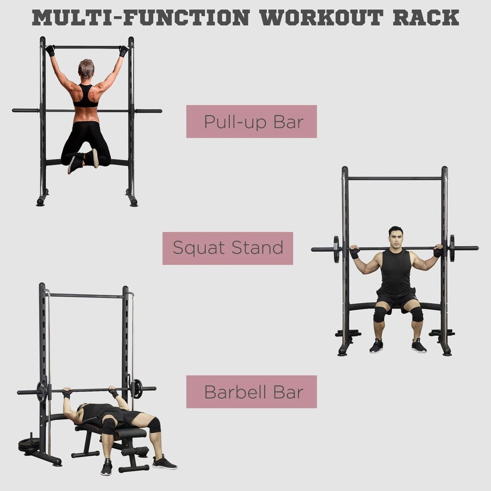 Adjustable Squat Rack with Pull Up Bar Barbell Bench Press Weight Lifting Rack