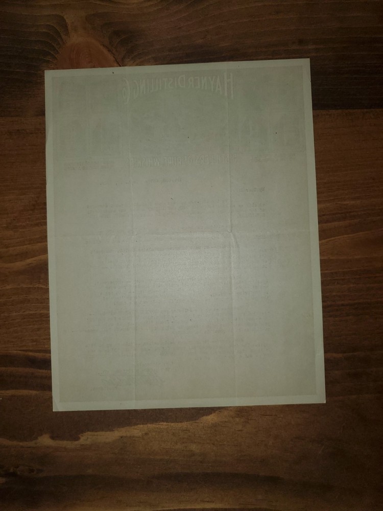 Hayner Distilling Letterhead