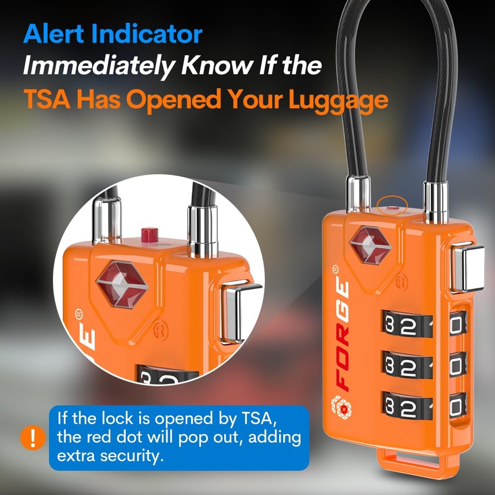 TSA Approved Cable Luggage Locks, Re-settable One_Size, Orange 4 Pack