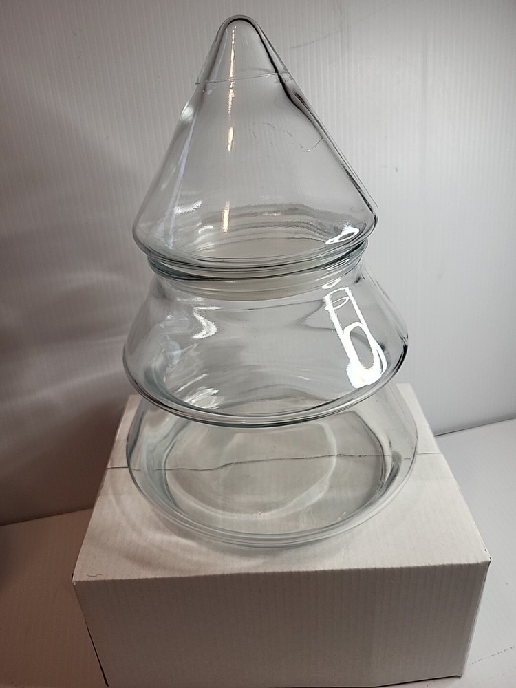 Anchor Hocking Clear Glass Christmas Tree Cookie Or Candy Container