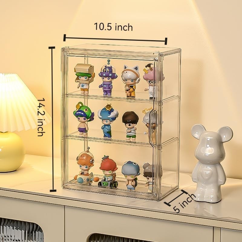 Adjustable 3-Tier Display Case with Stacking Capability for Collectibles