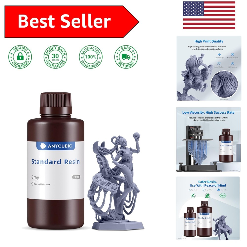 High Precision 3D Printer Resin - Quick Curing Grey, 500g for LCD Printing