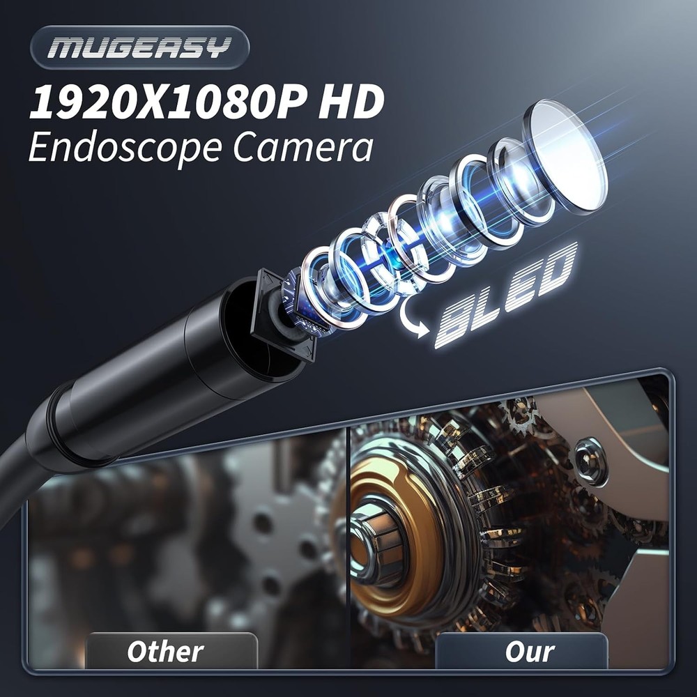 Endoscope Camera with Light, Inspection Borescope Camera with 4.3" IPS Screen, 1