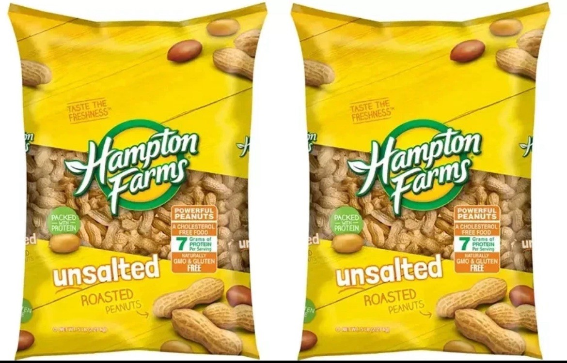 2 PACK Hampton Farms Unsalted In-Shell Peanuts 10 lbs. TOTAL - FREE SHIPPING