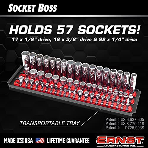 Ernst Manufacturing Socket Boss 3-Rail Multi-Drive Socket Organizer, 19-Inch,