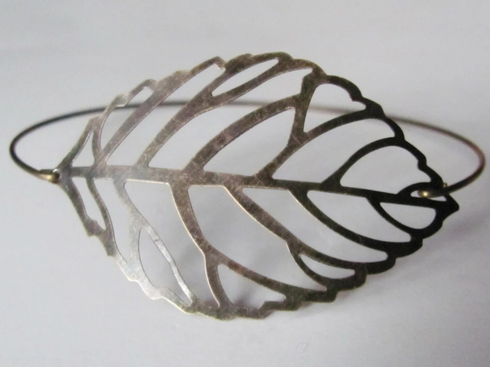 Leaf Bracelet Bangle Turquoise Antique Brass Silver Boho Nature Stacking Beach