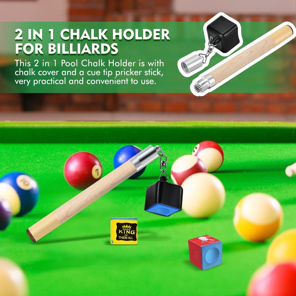 Billiard Pool Stick Chalk Holder 2 in 1 Tip Pricker Prep Tool Maple 3 Models