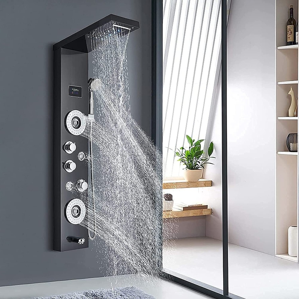 LED Rainfall Waterfall Shower Head Shower Panel Tower System Rain Massage System