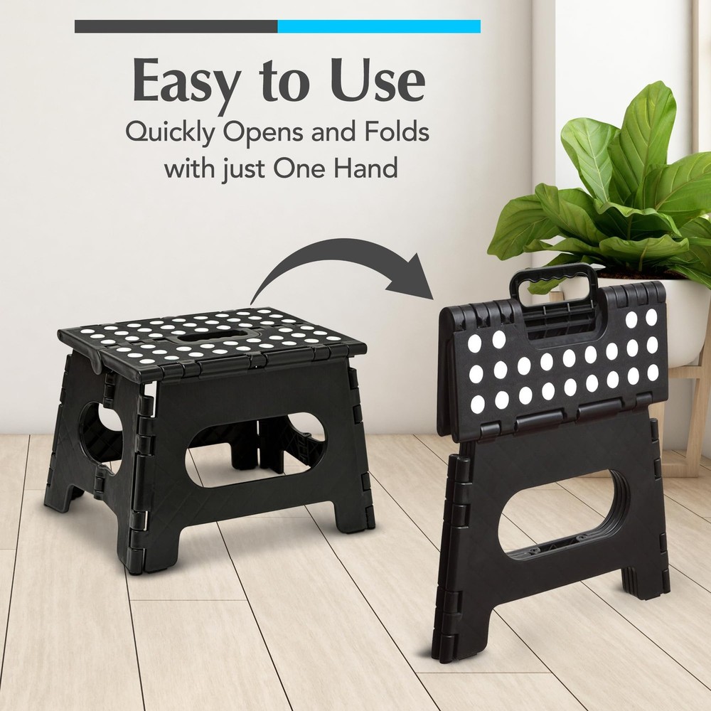 Handy Laundry Folding Step Stool - Sturdy Enough Collapsible 9 Inch, Black