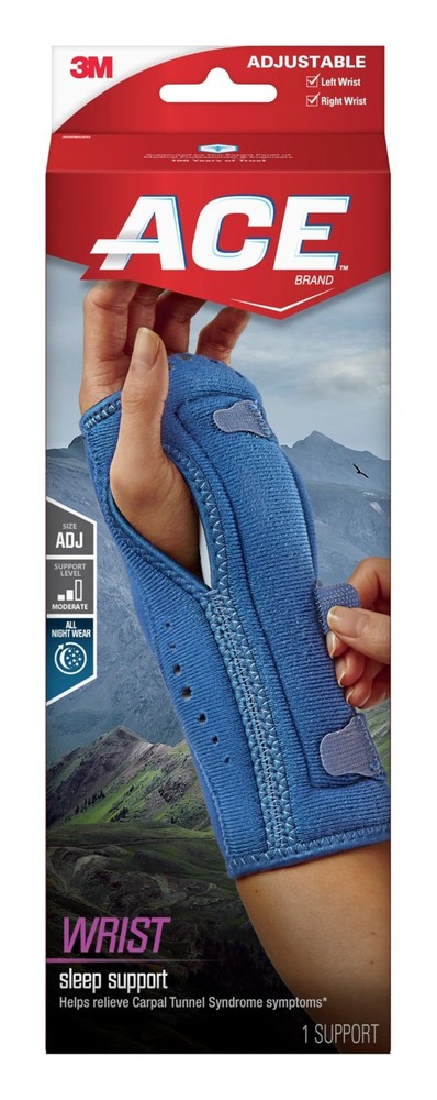 ACE Night Wrist Sleep Support, Adjustable, Blue, Helps Blue