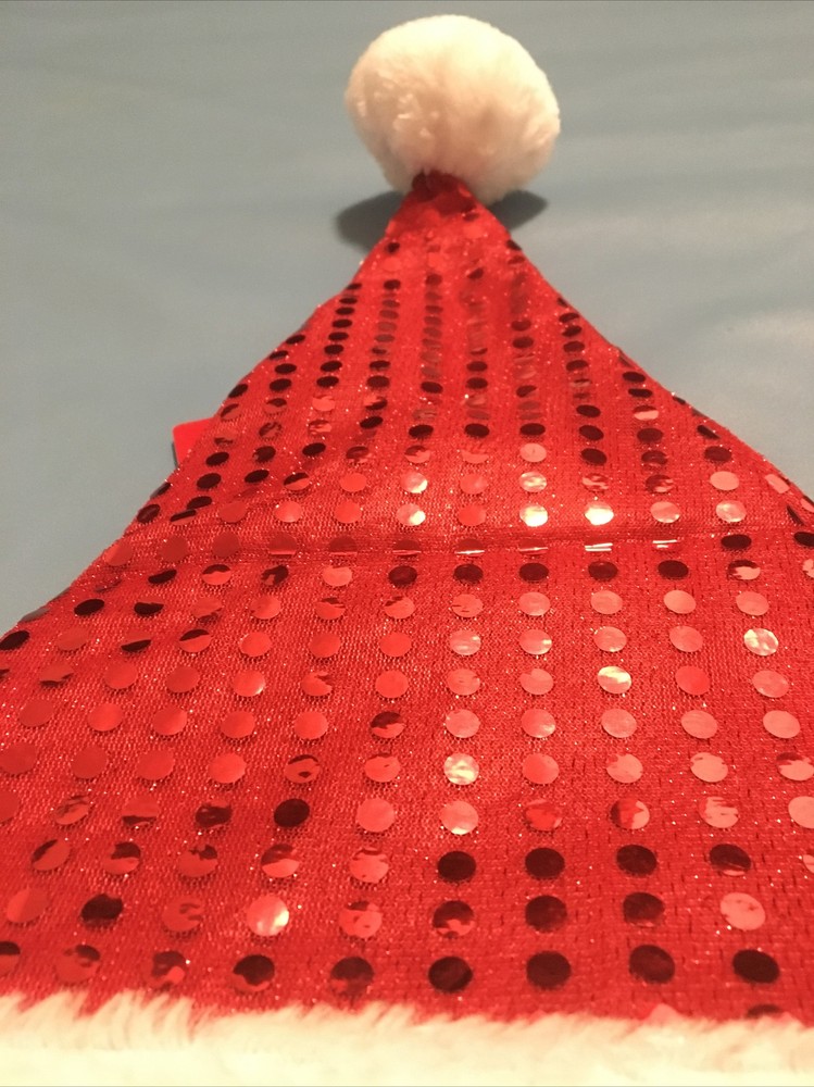 MERRY BRITE RED SEQUIN SANTA HAT 24"
