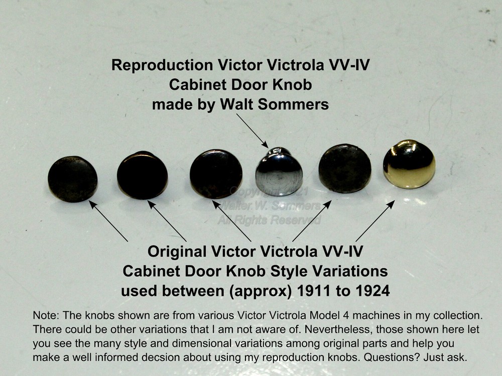 VV-IV Victor Victrola Two (2) Cabinet Door Knobs VV-IV Model 4 + Hardware