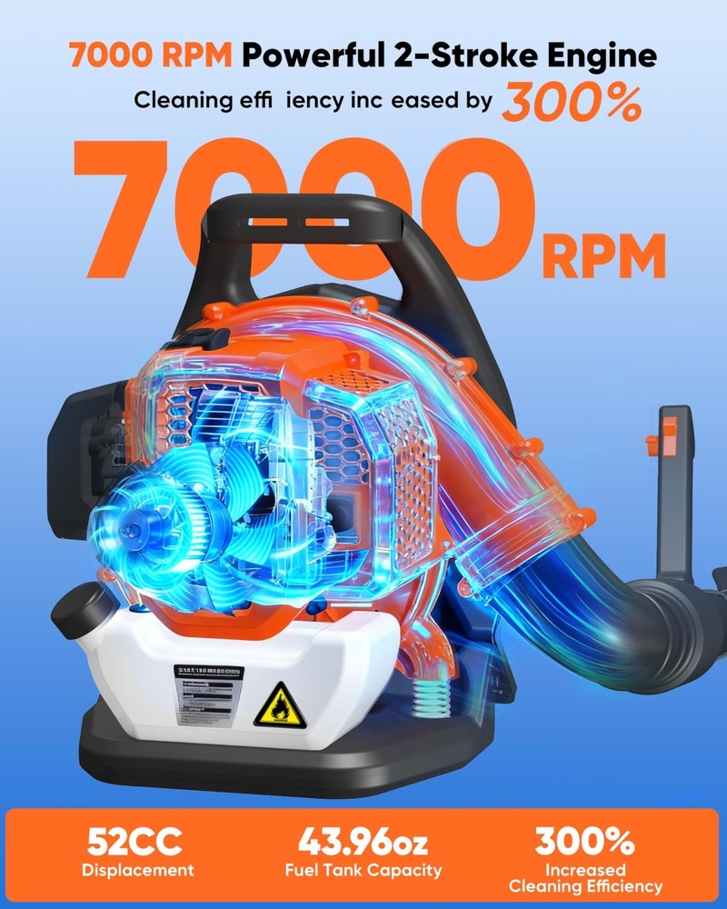 Backpack Leaf Blower Gas Powered Snow Blower 564 CFM 52cc 2-Stroke 216 MPH