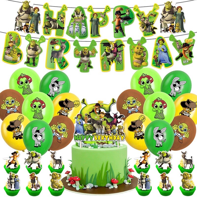 Shrek Theme Kids Birthday Party Decorations Set,Balloons Banner Cake Toppers NEW