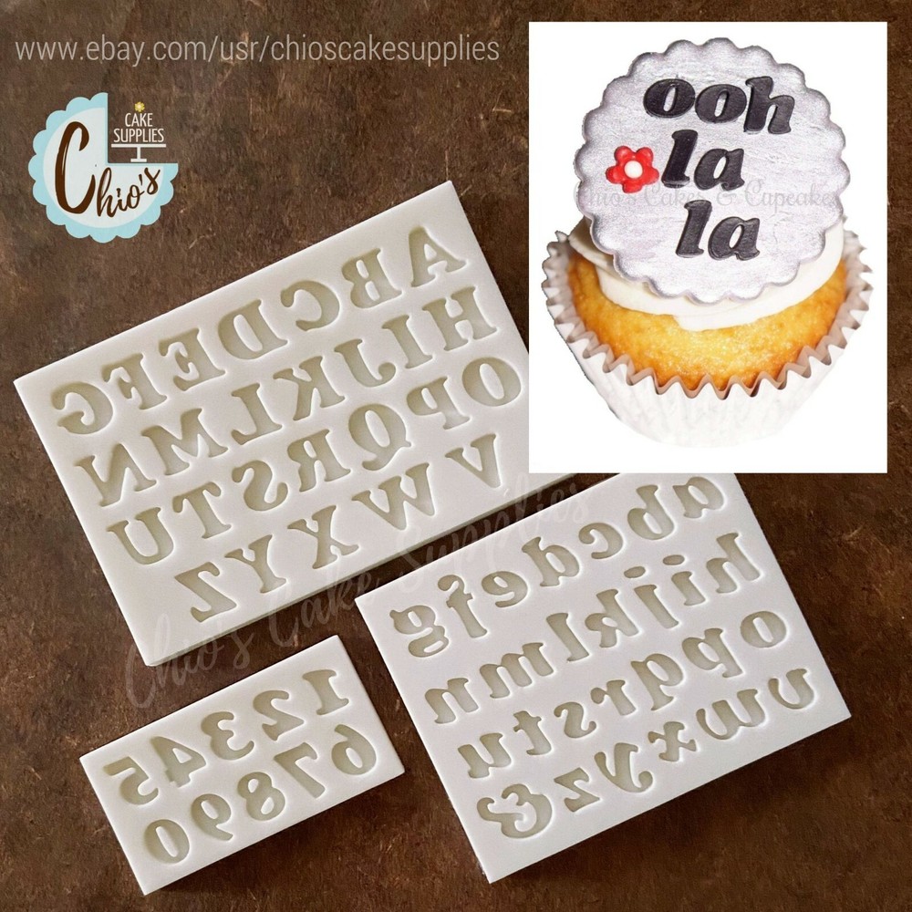 Mini Alphabet Silicone Mold, 3 pieces: uppercase, lowercase, numbers.