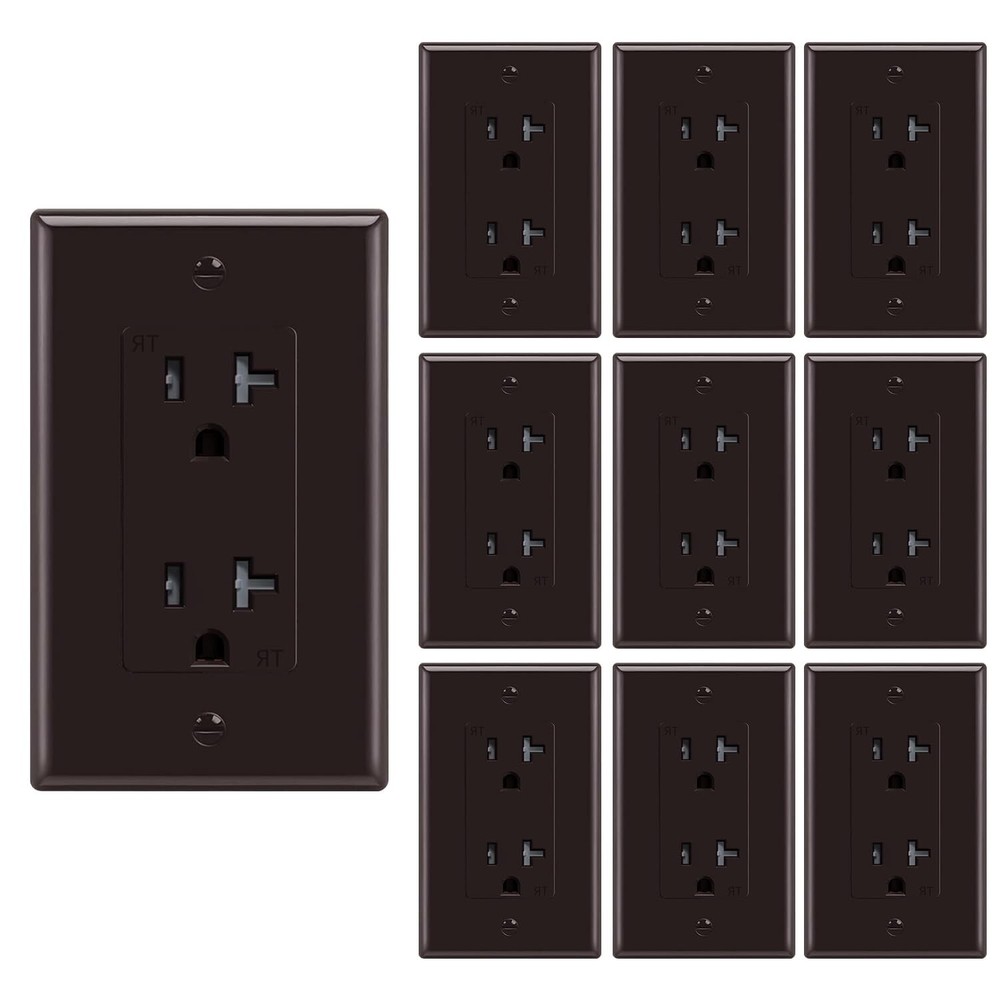 10pack Brown Outlet Socket, Decora Duplex Receptacle, 20 Amp 125 Volt With Plate