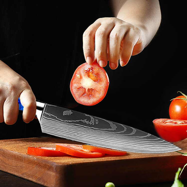 12PC Japanese Damascus Pattern Chef Knives Cleaver Kitchen Knife Set With Sheath