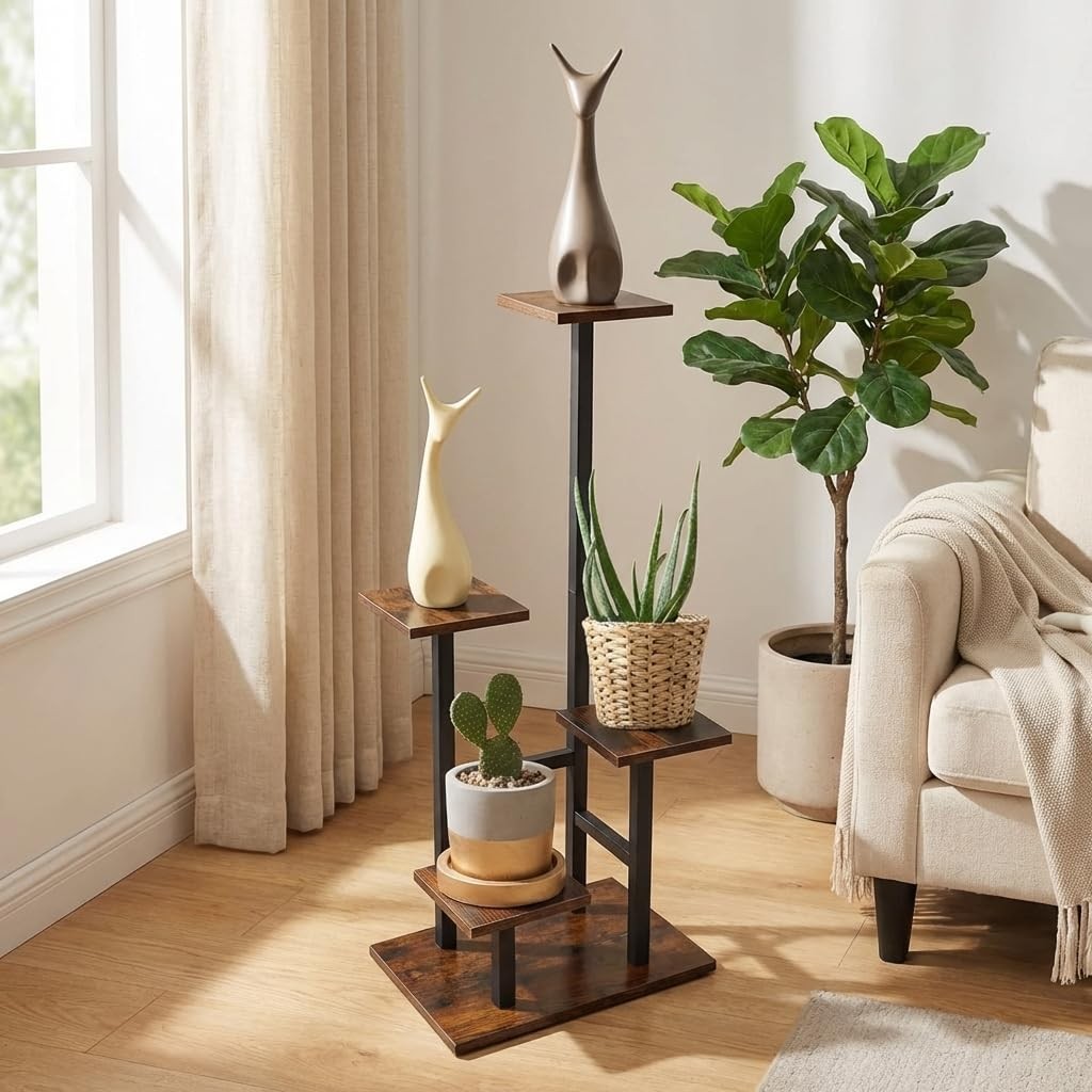 Aopark 4 Tier Plant Stand for Indoor Plants, Modern Flower Shelf Dark brown