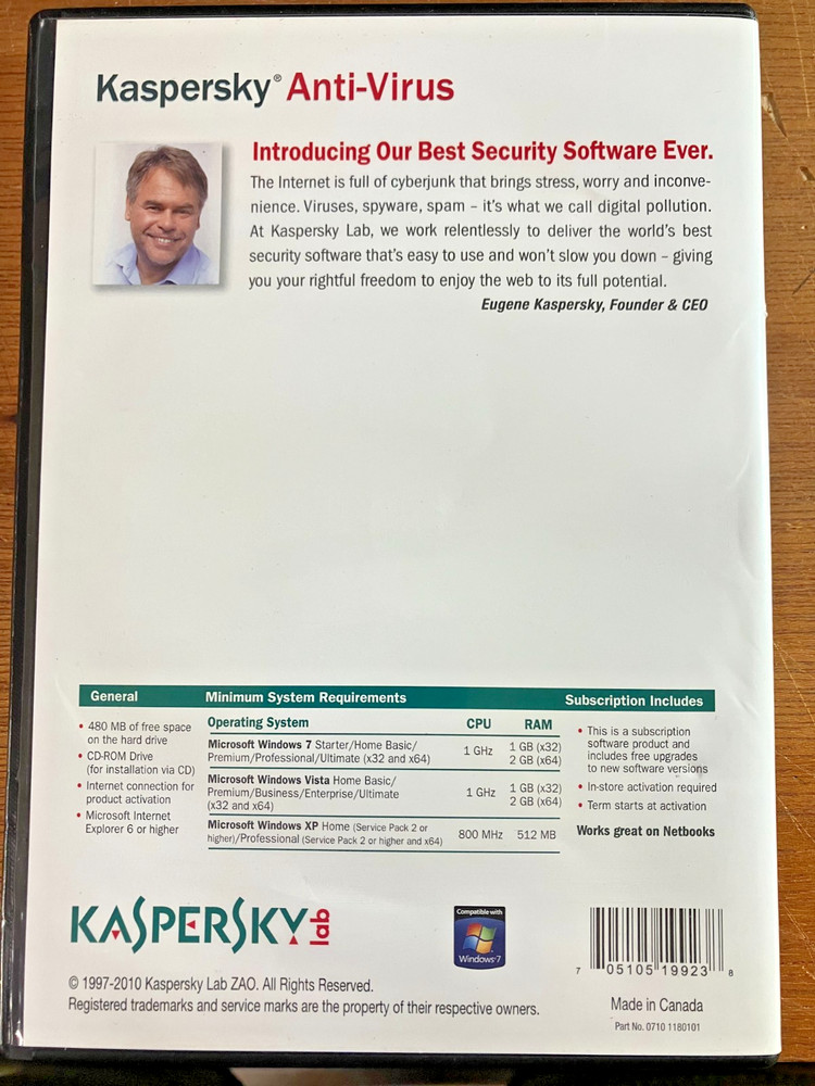 KASPERSKEY LAB Anti-Virus 2012 Protection PC Computer Security Software & Code