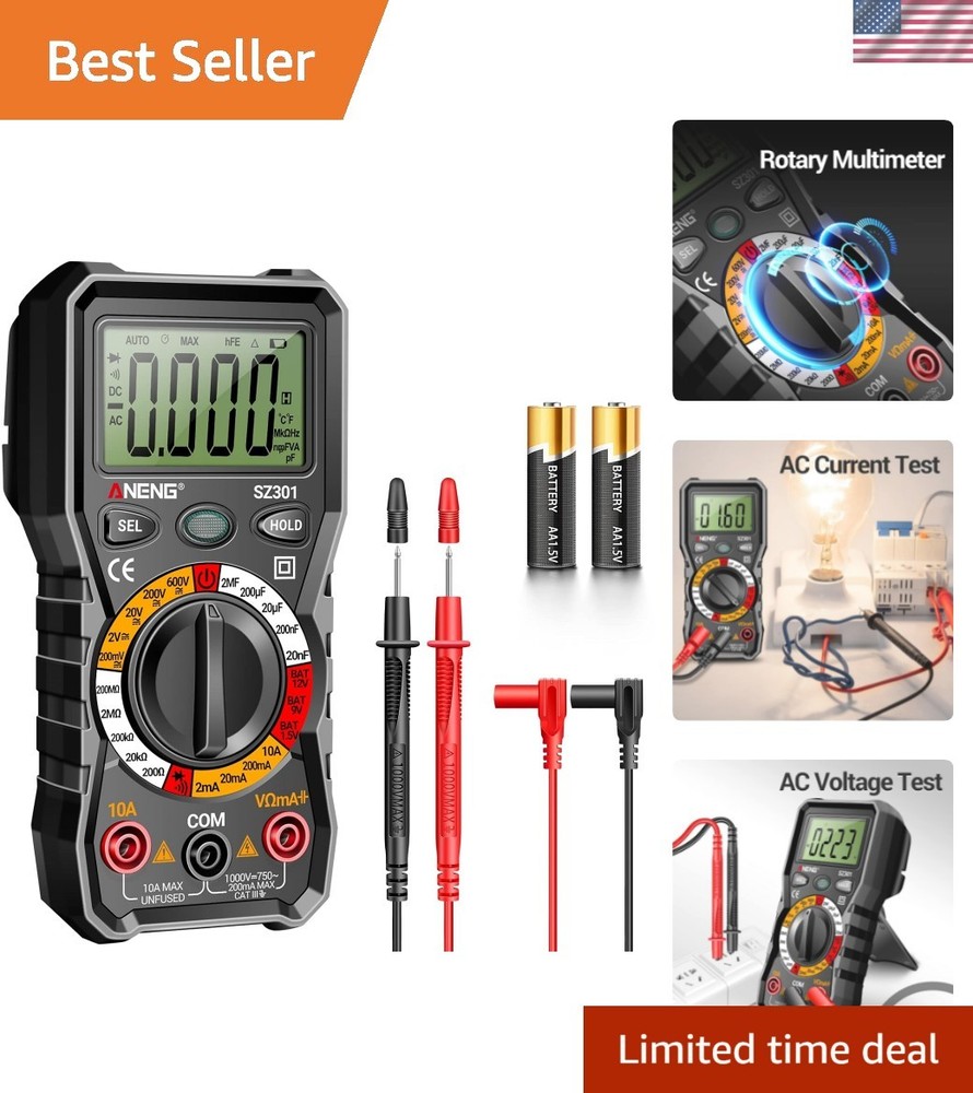 Compact Digital Multimeter - AC/DC Voltmeter with Protective Case & Precision