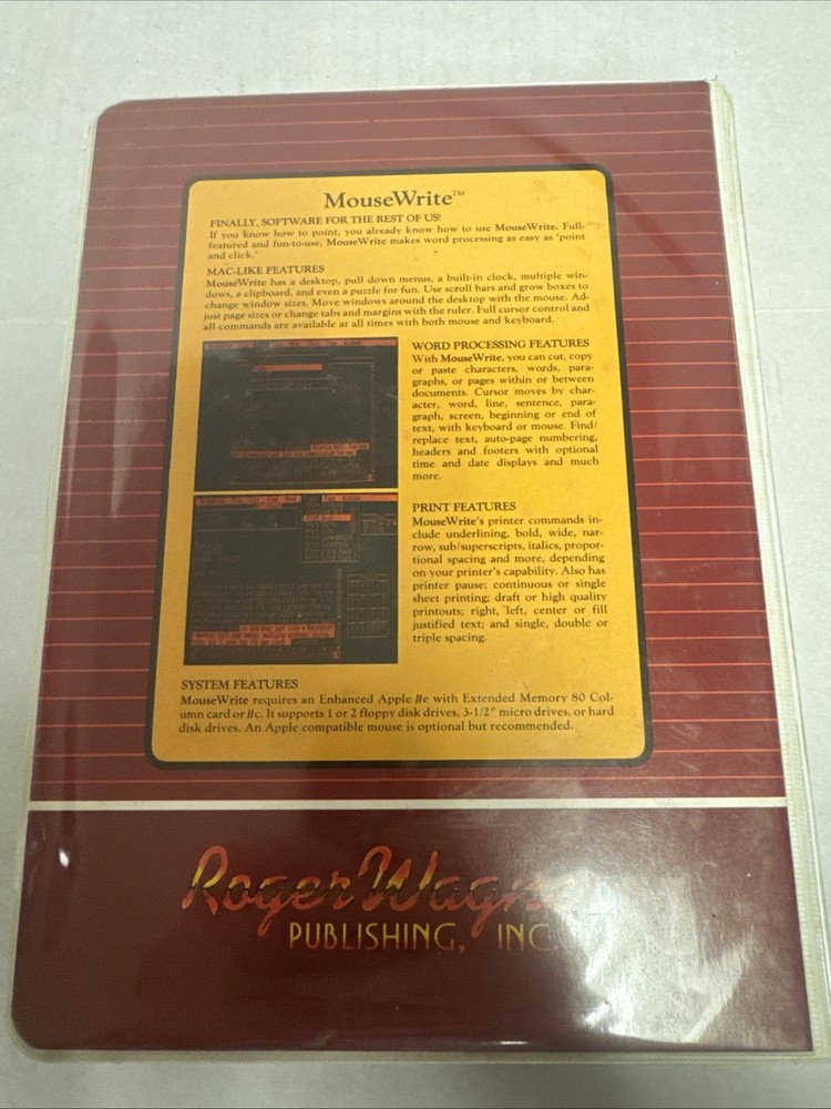 MouseWrite Word Processor for Apple IIe & IIc 1985 Demo Version Roger Wagner