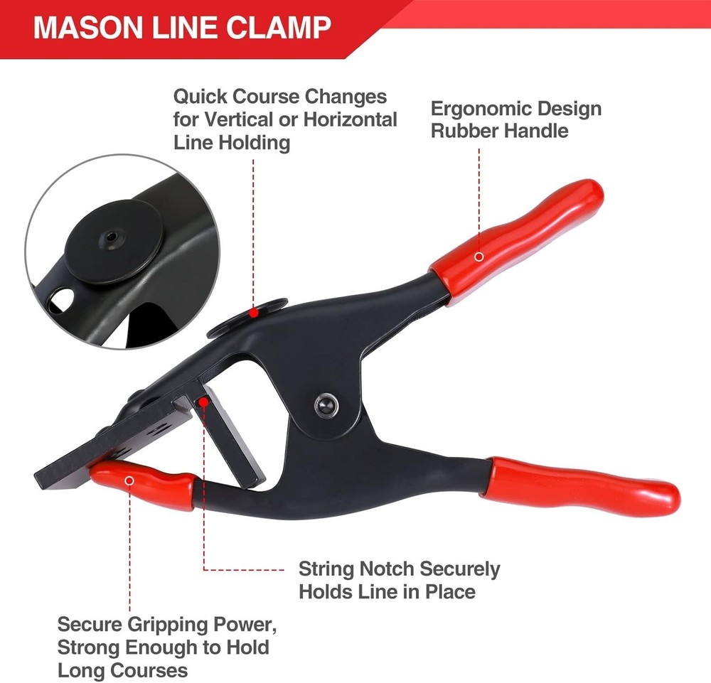 4Pcs Mason Line Clamps & String Line Rolls Concrete Tool Wall Blocks Alignment