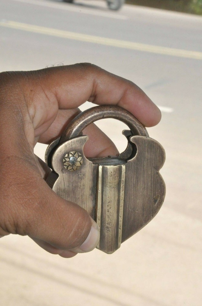 Vintage Brass Handcrafted Engraved Heart Shape Tricky Padlock