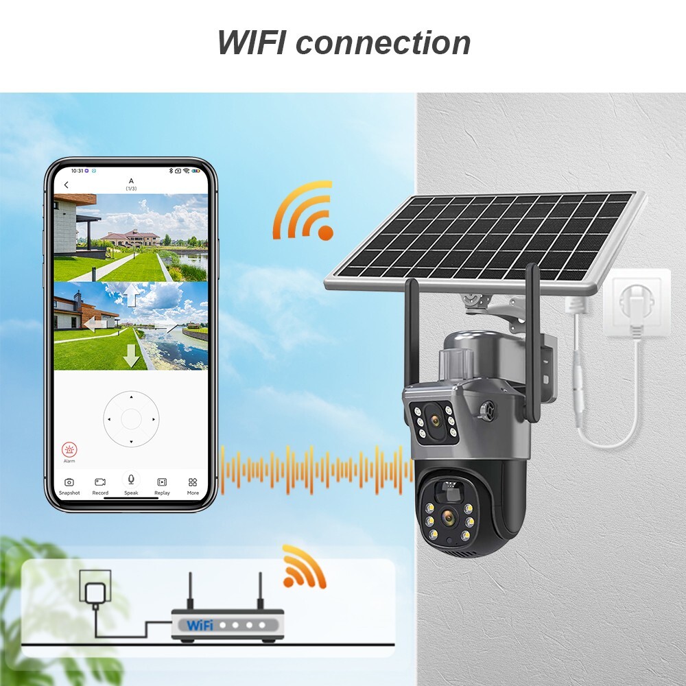 8MP Solar Battery Powered Outdoor Pan/Tilt Home Security Camera System Wireless